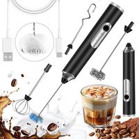 Portable Milk Frother with 3 Heads, USB Rechargeable Handheld Foam Maker, 3-Speed Adjustable Electric Whisk for Coffee, Latte...