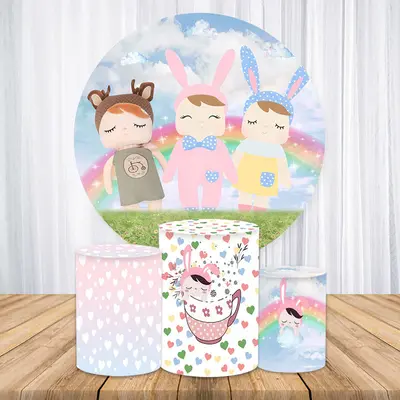 Aperturee Blue Sky And Happy Kids Round Birthday Party Backdrop Kit | Round Backdrop Cover Diy | Round Backdrop Fabric Cover ...