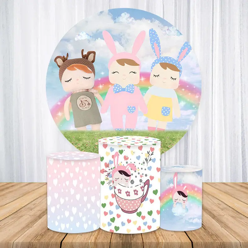 Aperturee Blue Sky And Happy Kids Round Birthday Party Backdrop Kit | Round Backdrop Cover Diy | Round Backdrop Fabric Cover ...