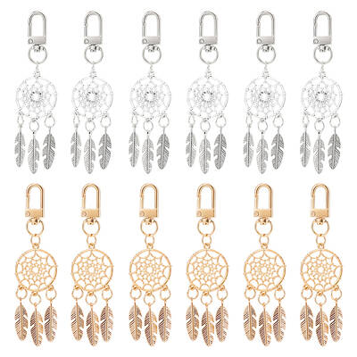 12Pcs 2 Colors Alloy Woven Web/Net with Feather Pendant Decoration