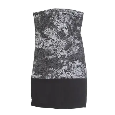 Y2K Sparkle Tube Mini Dress Silver Paisley Sleeveless Short Womens UK 10