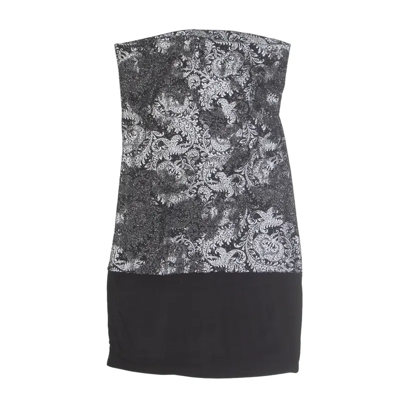 Y2K Sparkle Tube Mini Dress Silver Paisley Sleeveless Short Womens UK 10