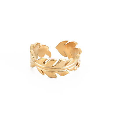 Ion Plating(IP) 304 Stainless Steel Leaf Wrap Open Cuff Ring for Women