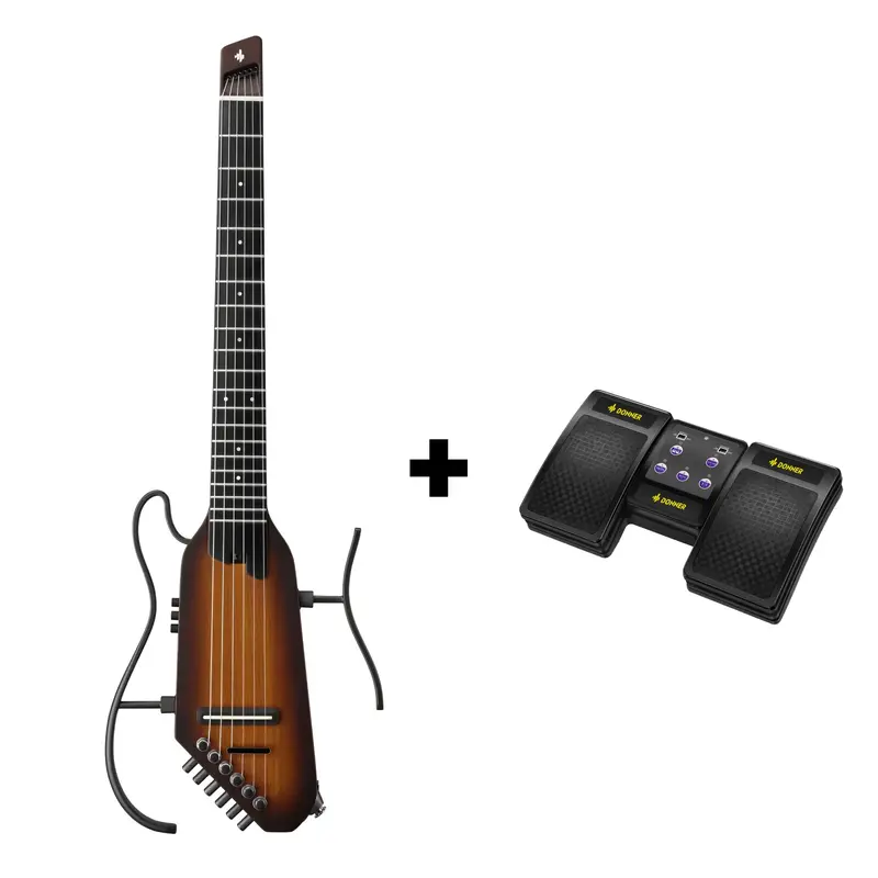Donner HUSH C Nylon Acoustic-Electric Guitar - Sunburst / Guitar+Page Turner Pedal
