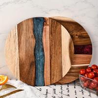 Wooden Round Cutting Board, 1 Count Non-slip Durable Kitchen Chopping Board, Kitchen Accessories for Steak, Snack, Fruit, Hom...