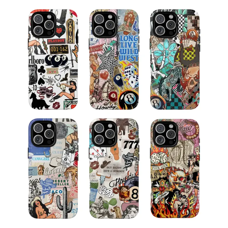 Yeehaw Western Aesthetic Phone Case – Cactus + Cowboy Motel Design for iPhone, Cowboy Phone Cover For Iphone 13, 14pro, 16p...