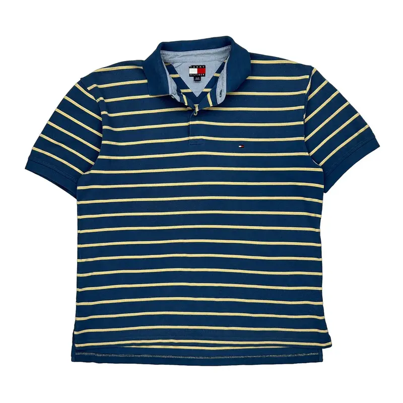 Tommy Hilfiger Striped Polo Shirt - XL Blue Cotton