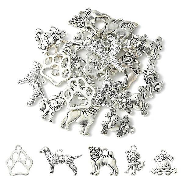 25Pcs 5 Style Tibetan Style Puppy Pendants