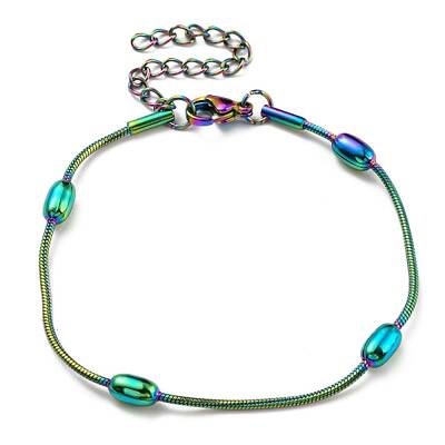 Ion Plating(IP) 304 Stainless Steel Round Snake Chain Bracelet with Oval Beaded