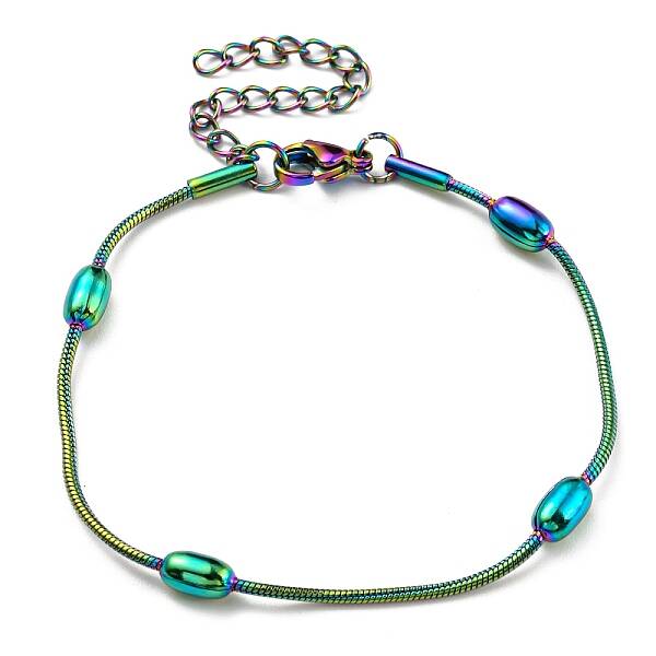 Ion Plating(IP) 304 Stainless Steel Round Snake Chain Bracelet with Oval Beaded