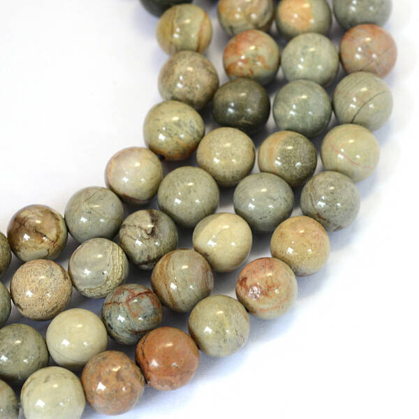Natural Silver Leaf Jasper Round Bead Strands