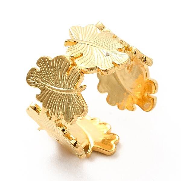 Ion Plating(IP) 304 Stainless Steel Leaf Wrap Open Cuff Ring for Women