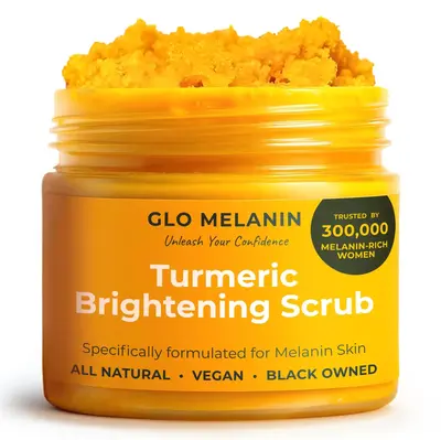 Glo Melanin Turmeric Brightening Scrub for Hyperpigmentation and Exfoliation, w/ Sea Salt & Vitamin E, 200ml