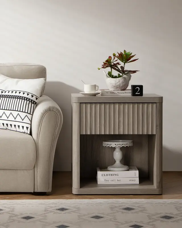 SICOTAS One Piece Bedside Table with Drawer Storage Bed Side Table End Table 22.7\