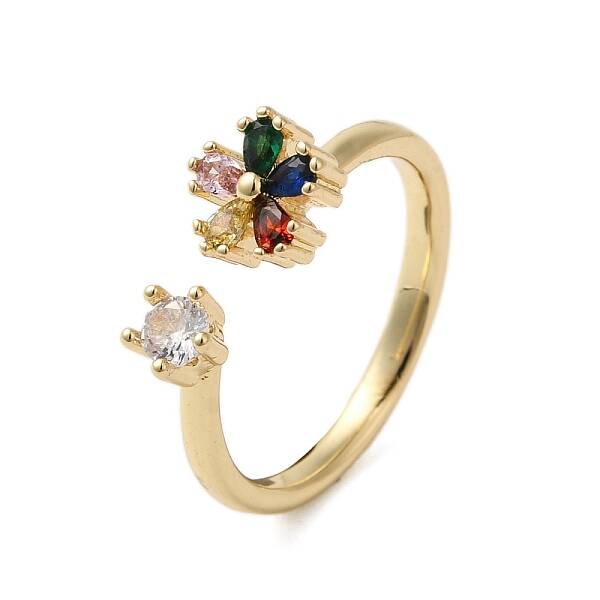 Brass Micro Pave Cubic Zirconia Open Cuff Rings for Women