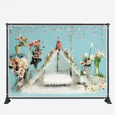 Fluffy Blanket Floral Birthday Cake Smash Backdrop - Aperturee