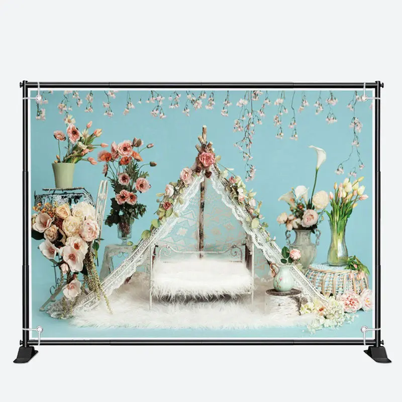 Fluffy Blanket Floral Birthday Cake Smash Backdrop - Aperturee