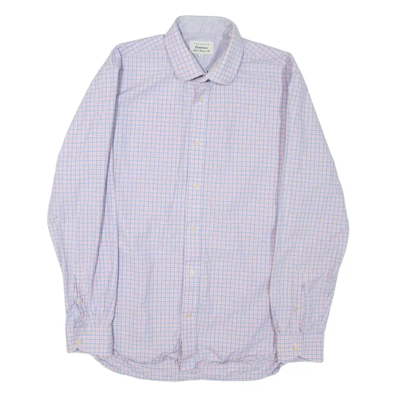 TED BAKER Mens Shirt Pink Check Long Sleeve L