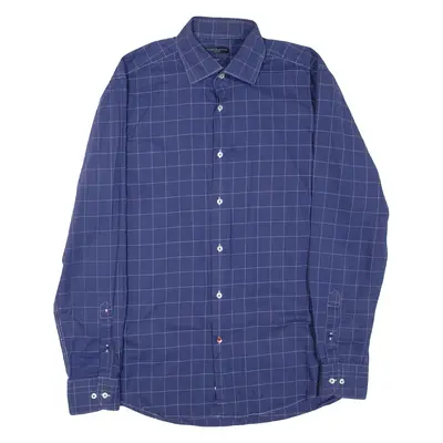 TOMMY HILFIGER Fitted Mens Shirt Blue Check Long Sleeve L