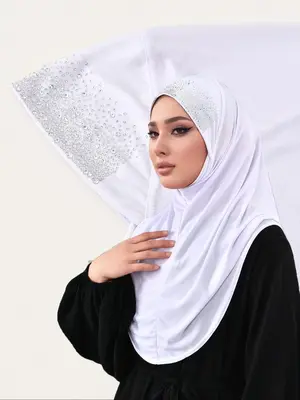 Women's Hijab Turban with Rhinestones, Soft Breathable Stretchy Hair Wrap, Perfect for Daily Wear, Gifts for Her