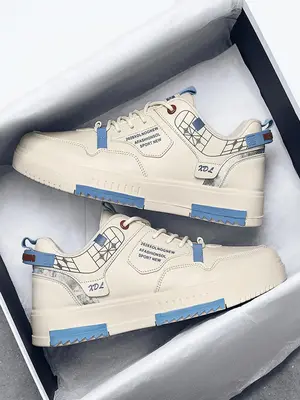 Print Platform Sneakers, 2024 Lace Up Low Top Skate Shoes, Pu Leather Designer Sneakers Sports Shoes for Outdoor, Back To Sch...