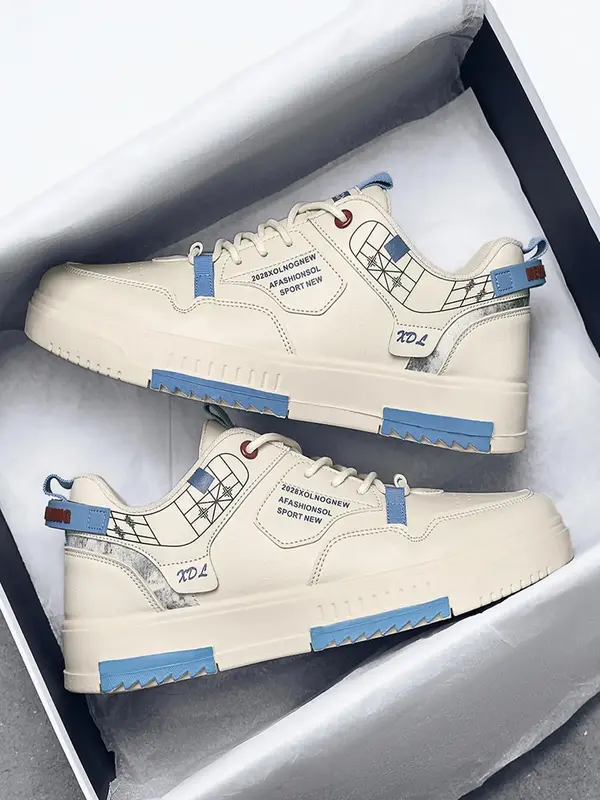 Print Platform Sneakers, 2024 Lace Up Low Top Skate Shoes, Pu Leather Designer Sneakers Sports Shoes for Outdoor, Back To Sch...