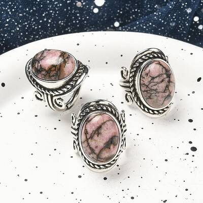 Natural Rhodonite Adjustable Rings