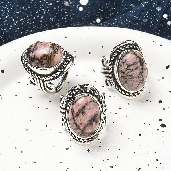 Natural Rhodonite Adjustable Rings