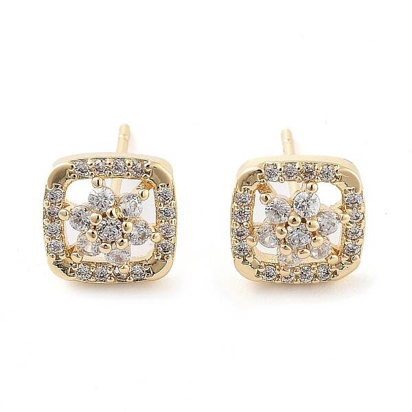Brass with Glass Stud Earrings