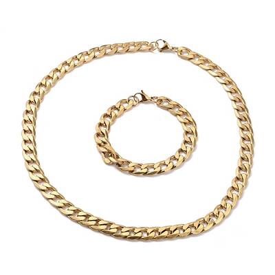304 Stainless Steel Curb Chains Bracelets & Necklaces Jewelry Sets