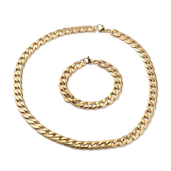 304 Stainless Steel Curb Chains Bracelets & Necklaces Jewelry Sets
