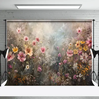 Colorful Wildflower Oil Painting Fine Art Backdrop