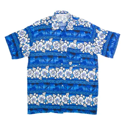 YOU-SEEN FASHION Mens Hawaiian Shirt Blue Floral XL