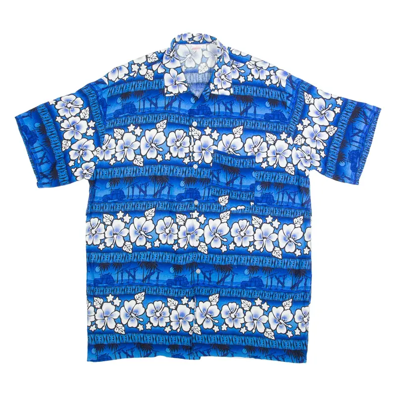 YOU-SEEN FASHION Mens Hawaiian Shirt Blue Floral XL