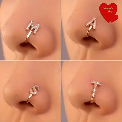 1 Piece A-Z LETTER  Design Non-pierced Nose Clip, Rhinestone Inlaid Decorative Nose Ring, Fashionable Personality Accessories...