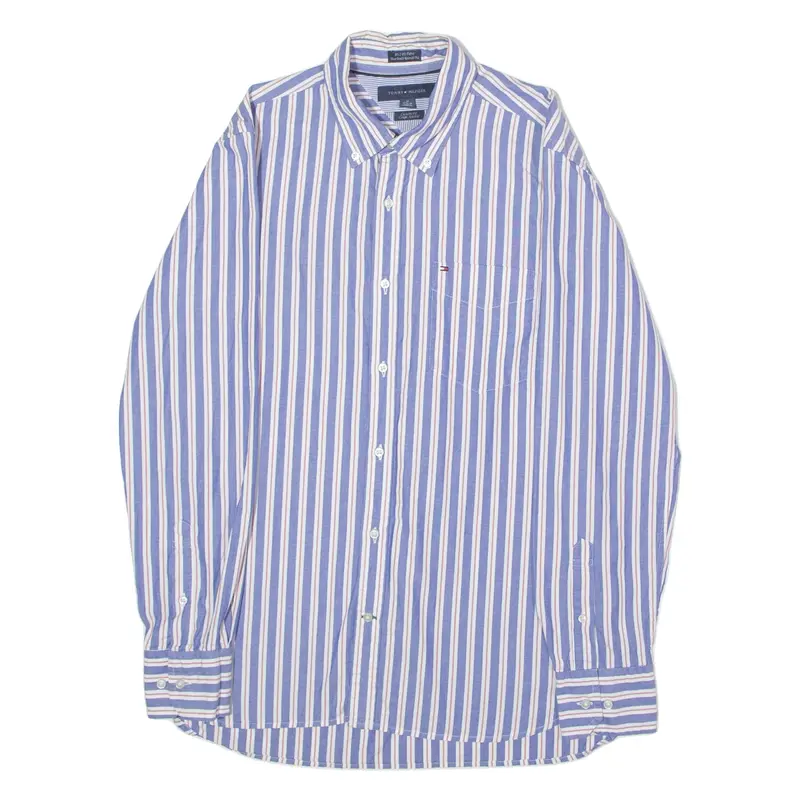 TOMMY HILFIGER Custom Fit Mens Shirt Blue Striped Long Sleeve M