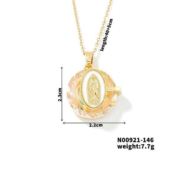 Luxury Fashionable American and European Style Brass Glass Virgin Mary Pendant Necklaces for Women