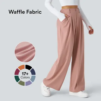 Halara Flex High Waisted Plicated Side Pocket Wide Leg Waffle Work Pants #TikTokShopBacktoSchool