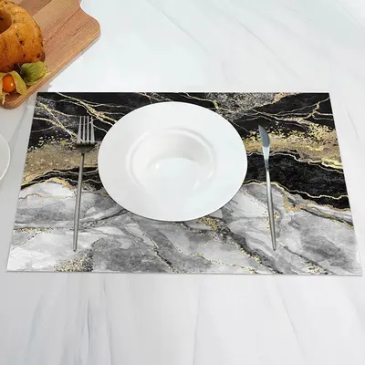 Black Grey Golden Marble Textured Set Of 4 Placemats - Aperturee