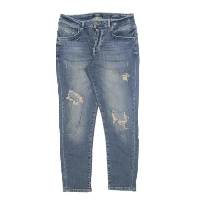 GUESS Vanille Low Rise Distressed Jeans Blue Denim Relaxed Tapered Stone Wash Womens W27 L25