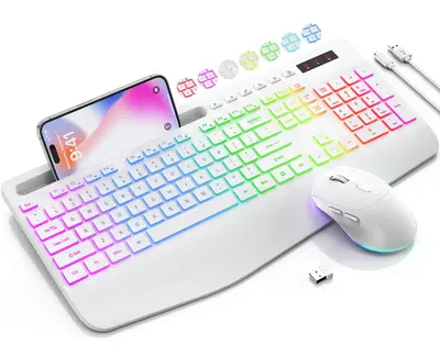 SABLUTE KL3 Glow-Up Your Desk! Wireless Keyboard & Mouse Set with 9 Backlights ,Wrist Rest + Phone Holder—Silent Typing, Re...