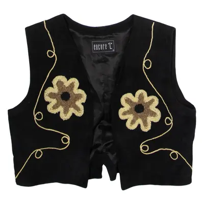 ENCORE L Womens Waistcoat Black Leather 90s Floral L