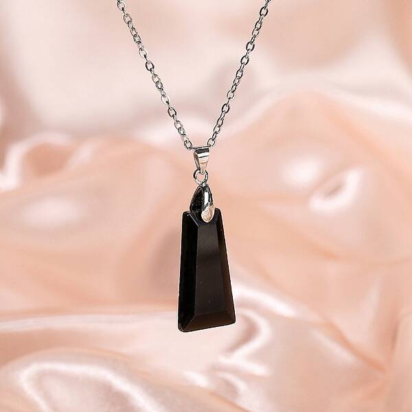 Natural Obsidian Trapezoid Pendant Necklaces