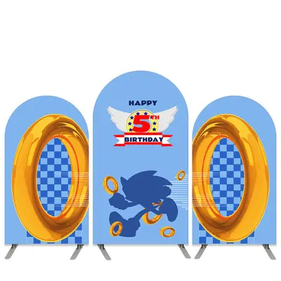 Aperturee Cartoon Character Sea Blue Happy 5Th Birthday Arch Backdrop Kit | Arch Backdrop Cover | Diy Round Arch Backdrop | C...