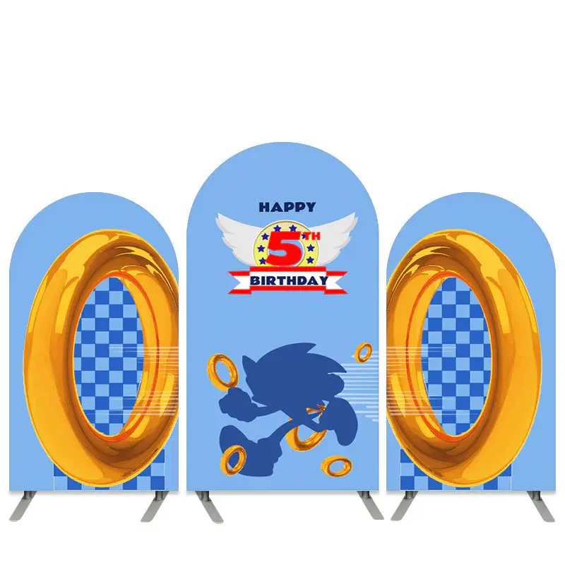 Aperturee Cartoon Character Sea Blue Happy 5Th Birthday Arch Backdrop Kit | Arch Backdrop Cover | Diy Round Arch Backdrop | C...