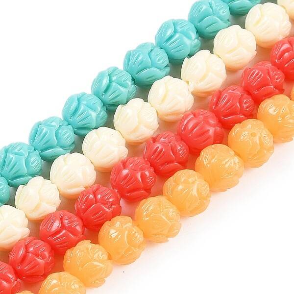 Synthetic Coral Carved Beads Strands