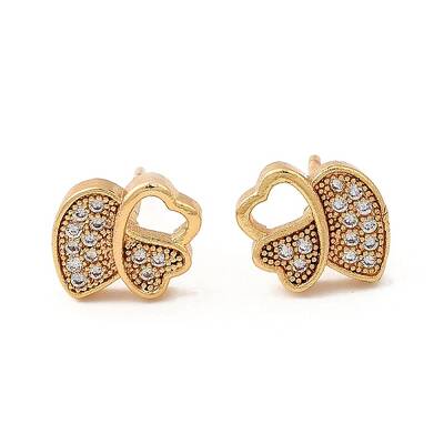 Brass Micro Pave Clear Cubic Zirconia Stud Earrings for Women