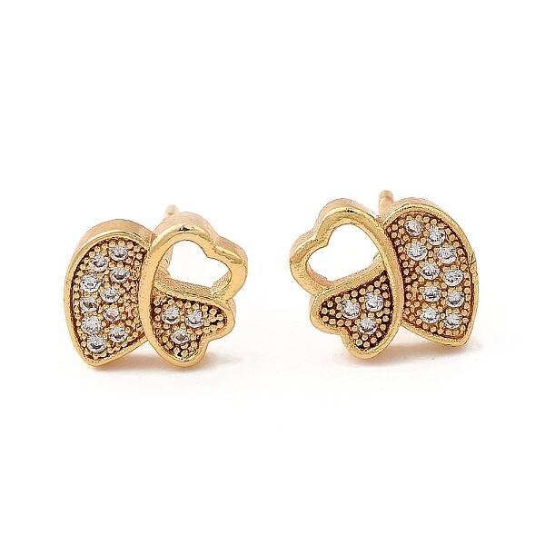 Brass Micro Pave Clear Cubic Zirconia Stud Earrings for Women
