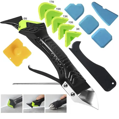 Caulking Tool 5 in 1 Silicone Caulking Grout Removal Sealant Finishing Tool with 6 Exchange Silicone Pads & Adhesive Residue ...