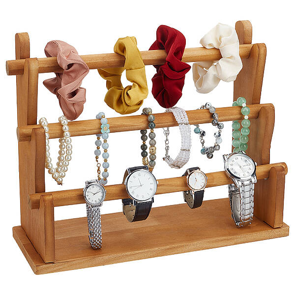 Three Layers T-Bar Wood Bracelet Organizer Display Stands